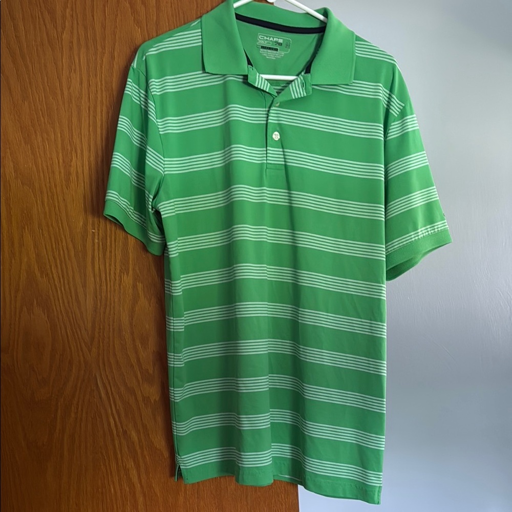 Chaps Green and White Polo Shirt Classic Striped Design medium
